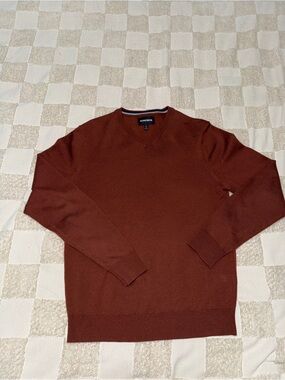 Bonobos 100% Extra Fine Merino Wool Men's‎ V-Neck Sweater in Rust Brown Slim M